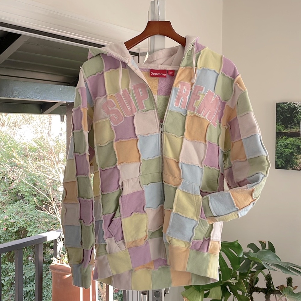 SUPREME 2023 Reverse Patchwork Zip-up Hooded Sweatshirts ‘Multicolor’ (pastels)
